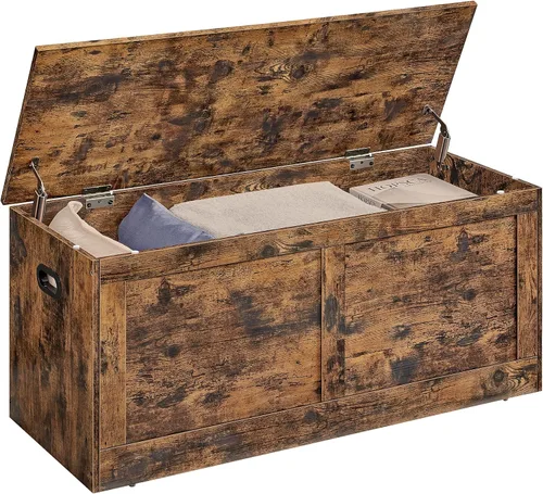 Miniatura 11 de VASAGLE Cofre de almacenamiento, baúl de almacenamiento con 2 bisagras de seguridad, banco de almacenamiento, banco para zapatos, estilo casa