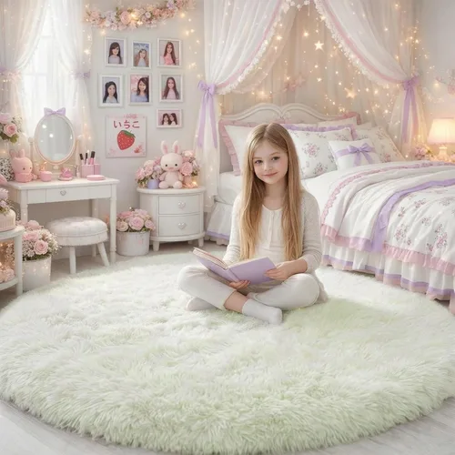 Miniatura 76 de Amdrebio Alfombra Redonda Azul Marino Oscuro de 4 Pies para Habitación de Niños Dormitorio, Alfombras de Área Circulares de Felpa Shag Esponjosa
