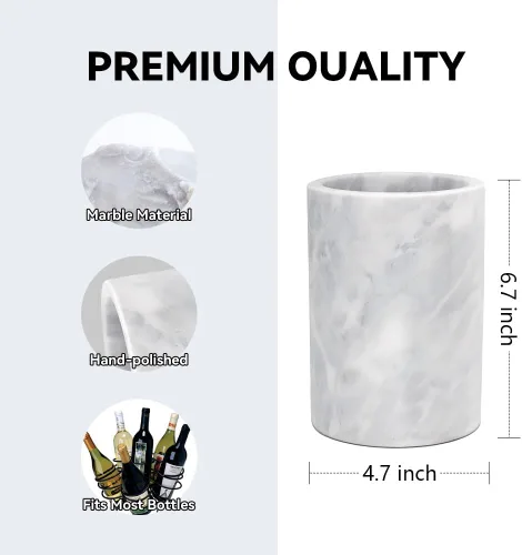 Miniatura 2 de Kota Japan Enfriador de botellas de vino y champán con piedra de mármol blanco, 7 x 5 pulgadas, elegante soporte para utensilios de cocina