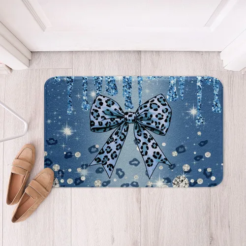 Miniatura 2 de Feelyou Alfombras de baño con lazo coquette de 16 x 24 pulgadas, tapetes de baño Leopared con lazos para niños, adolescentes y adultos con purpurina