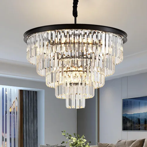 Miniatura 10 de Candelabro de cristal negro de 23 pulgadas, 8 luces, moderno colgante de cristal, lámpara de techo, 2 anillos, candelabros de lujo, para comedor, 2