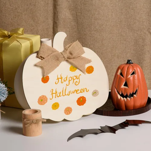 Miniatura 5 de 12 piezas de recortes de calabaza de madera grandes en blanco con forma de calabaza recortada de madera sin terminar manualidades de madera