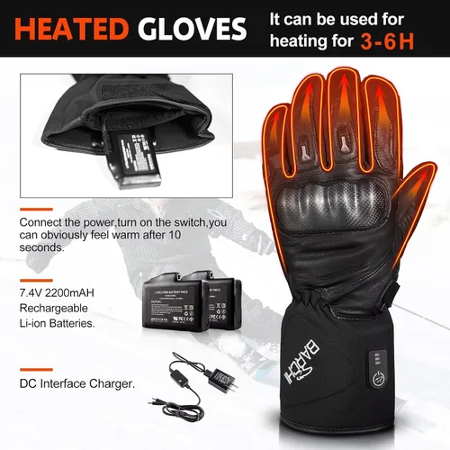 Miniatura 3 de Guantes térmicos para hombres y mujeres, guantes de motocicleta con calefacción, impermeables, guantes de calefacción eléctricos para pantalla