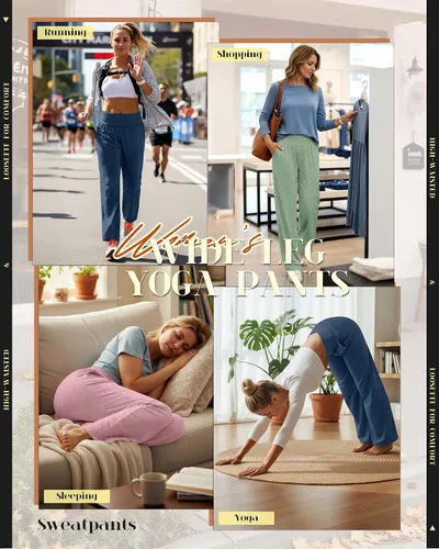 Miniatura 198 de Neer - Conjunto de 3 pantalones de yoga de pierna ancha para mujer - Pantalones deportivos cómodos, holgados, de cintura alta y casuales