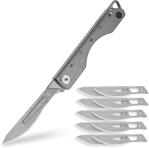 Miniatura 14 de KeyUnity KK01 Cuchillo plegable de titanio, cuchillo de bolsillo EDC con hoja reemplazable #24, para caza al aire libre, campamento, pesca