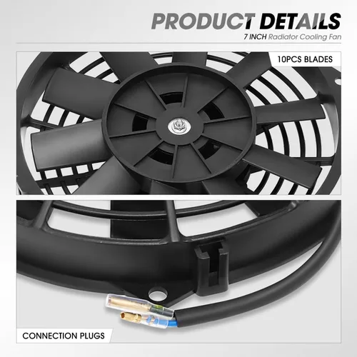Miniatura 6 de DNA Motoring Ventilador de radiador delgado de enfriamiento eléctrico de alto rendimiento de 7 pulgadas con kit de montaje, negro, 2 piezas
