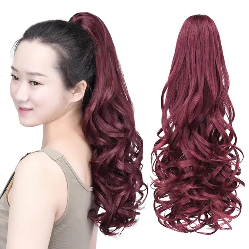 Miniatura 57 de SYXLCYGG Auburn Clip Cola de caballo Clip Cola de caballo Extensión de cola de caballo ondulado 10 pulgadas 3.5 oz pelo sintético falso pieza