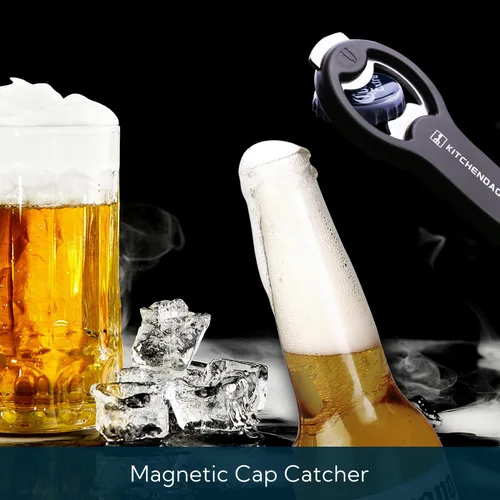 Miniatura 3 de KITCHENDAO Abrebotellas de cerveza magnético 2 en 1 para refrigerador y RV con receptor de tapas, abrelatas de soda, se adhiere al refrigerador