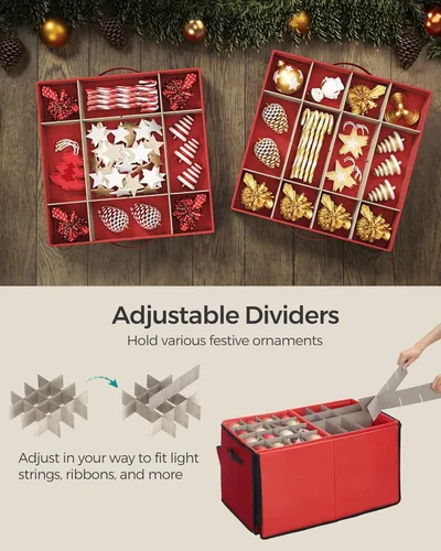 Miniatura 4 de SONGMICS Caja de almacenamiento grande para adornos de Navidad, con lateral abierto, contenedor de almacenamiento de Navidad apilable con tapa, Rojo