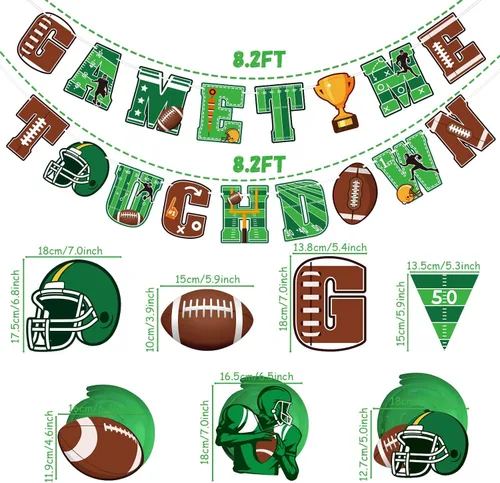 Miniatura 3 de Decoraciones de remolinos colgantes de fútbol americano, suministros de pancarta de cumpleaños que incluyen banderines de tiempo de juego, espirales