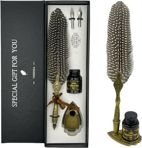 Miniatura 8 de VANGOAL - Juego de pluma fuente labrada estilo retro, lujosa, diseño de caligrafía con tinta, 2 puntas de repuesto, base de soporte para pluma