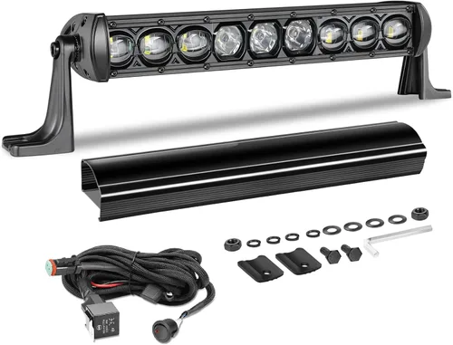 Miniatura 24 de Barra de luz LED de 30 pulgadas de fila única de 168 W, kit de luz LED delgado con arnés de cableado, cubierta negra, combo de haz puntual y amplio