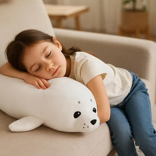 Miniatura 5 de WEIGEDU Adorable Almohada de Peluche de Foca Bebé Blanca – Juguete de Animal de Peluche Suave, Almohada Corporal Abrazable para Niños y Adultos