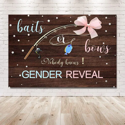 Miniatura 4 de MEHOFOND Fondo de fotos de 7 x 5 pies con texto en inglés "Nobody Knows Gender Reveal", tablero de madera rústica, mesa para tartas, decoración