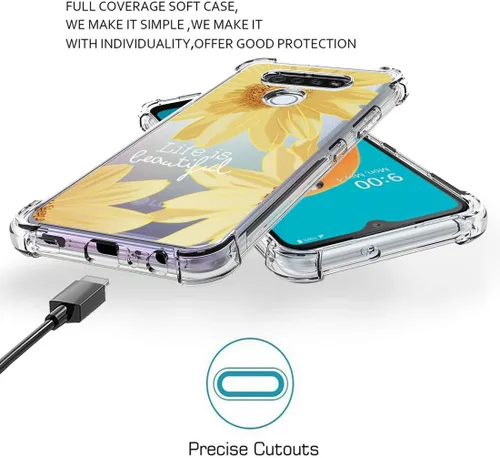 Miniatura 6 de Osophter Funda para LG K51, LG Reflect Funda transparente con flores para niñas y mujeres, esquinas reforzadas transparentes de poliuretano