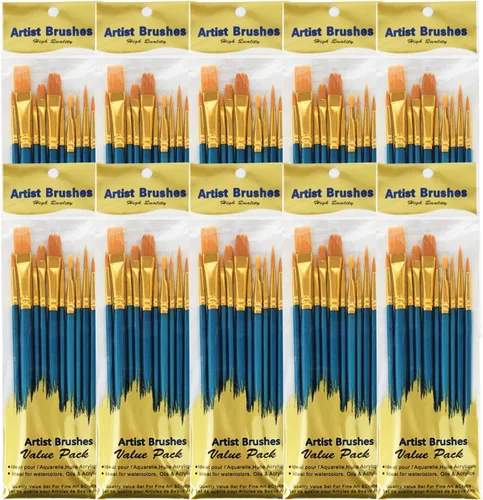 Juego de 100 pinceles de pintura, 100 unidades, cepillos de pelo de nailon para óleo y acuarela, punta redonda pintada para artistas