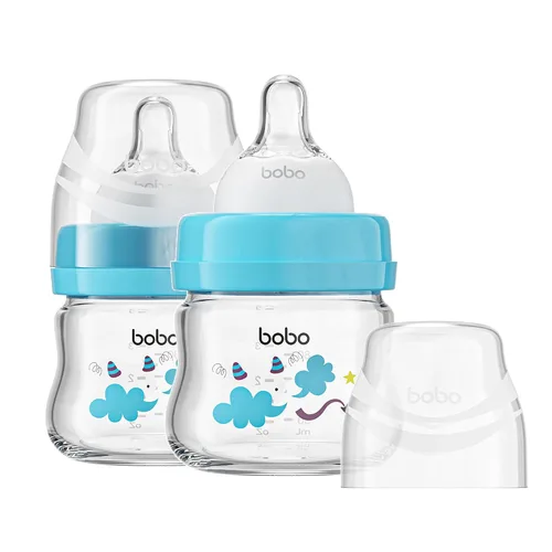 YOHKOH Biberones de vidrio para bebé con tetina de flujo lento, biberones anticólicos para recién nacidos de 0+ meses, biberón de alimentación de