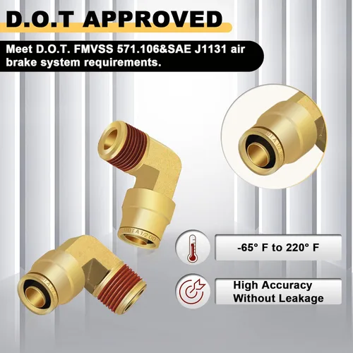 Miniatura 4 de Siptenk Codos de 1/2" DOT de latón DOT de aire de conexión rápida DOT accesorios de línea de aire DOT 5 piezas, tubo de 1/2" OD x rosca NPT de 3/8