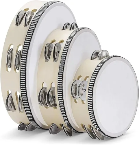 Miniatura 23 de Flexzion Pandereta redonda de madera para niños y adultos de 8" pulgadas, 8 pares de jingles de fila única, instrumento de percusión de mano de Una