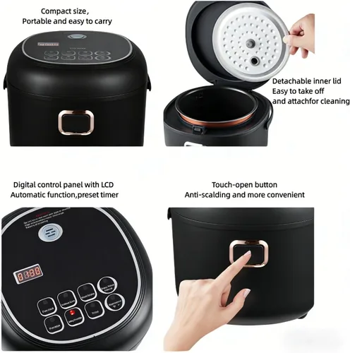 Miniatura 5 de Mini olla arrocera eléctrica de 2 litros, calentador de alimentos de 12 V/24 V, portátil, antiadherente, viaje para automóvil, camión, pequeña olla