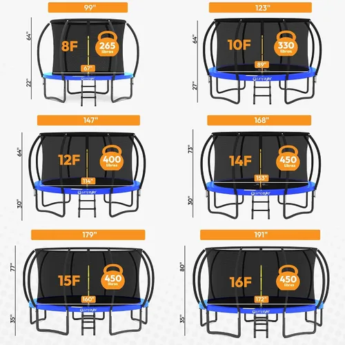Miniatura 8 de Jumpzylla - Cama elástica recreativa para niños, con red de seguridad, escalera y revestimiento antioxidante, de 8, 10, 12, 14, 15 y 16 pies