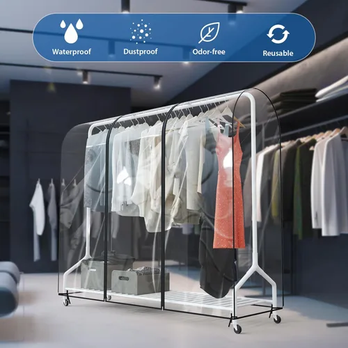 Miniatura 3 de Zilink Funda Transparente para Perchero de Ropa de 6 Pies, Funda Transparente para Perchero de Ropa Impermeable con 2 Cremalleras Duraderas