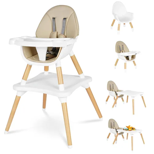 Miniatura 9 de Silla alta 6 en 1 para bebés y niños pequeños, silla alta de madera convertible, juego de mesa y silla, silla de alimentación para bebé, arnés Negro