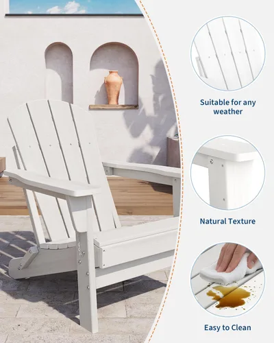 Miniatura 6 de GarveeLife Sillas Plegables Adirondack, Sillas de Patio Exterior de HDPE Resistentes a Todos los Climas con Textura de Madera para Fogata, Terraza