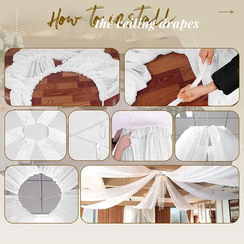 Miniatura 7 de 6 paneles de cortinas blancas para techo de boda, cortinas de techo de 5 x 10 pies, cortinas de tela transparente para arco de boda, cortinas