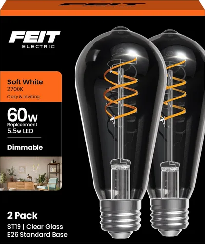 Miniatura 13 de Feit Electric ST19 - Bombilla LED vintage, equivalente a 60 W, luz cálida de 2100 K, filamento en espiral, vidrio ámbar, regulable, bombilla