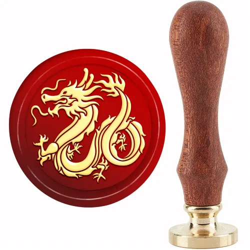 CRASPIRE Sello de cera de dragones de 1.181 in, diseño retro, vintage, extraíble, latón con mango de madera, para invitaciones de boda, Halloween,
