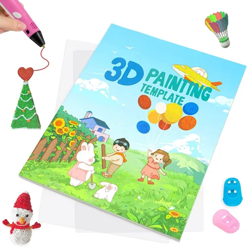 Miniatura 6 de Libro de dibujo de impresión en bolígrafo 3D, plantillas de papel grueso de 40 patrones reutilizables de colores con dos placas transparentes