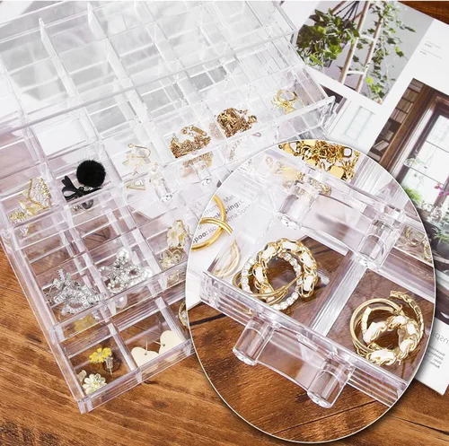 Miniatura 6 de Caja organizadora de cuentas para aretes, collar, joyero (3 cajones con 72 rejillas)