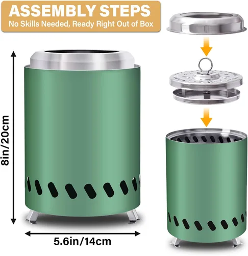 Miniatura 2 de HGD Fogata sin humo de 8.0 x 5.5 pulgadas, hoguera de acero inoxidable, hoguera sin humo para exteriores con bolsa de transporte para campamento