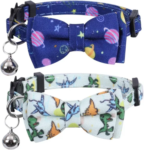 Miniatura 5 de Juego de 2 collares de gato con corbata de moño y campana para gatito de seguridad ajustable