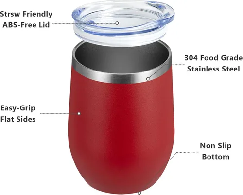 Miniatura 2 de MEWAY Vasos Tumbler de Vino de 12oz/Paquete de 12 con Tapa - Vaso Tumbler de Viaje de Acero Inoxidable al Vacío de Doble Pared, Copa de Vino Aislada