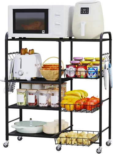 Miniatura 9 de HapiRm - Carrito rodante de cocina con microondas de 4 niveles - Soporte de mesa para microondas con cestas extraíbles, estante de almacenamiento