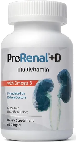 ProRenal+D con aceite de pescado Omega-3 Multivitamínico para riñón 60 cápsulas blandas, suministro para 30 días