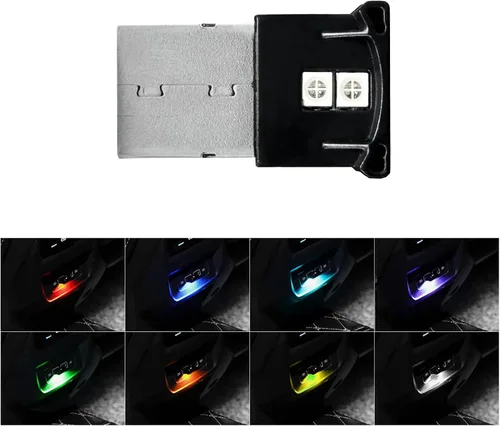 Mini luz LED USB, 8 colores RGB para coche USB LED luz de atmósfera interior, brillo ajustable, teclado inteligente para computadora portátil,