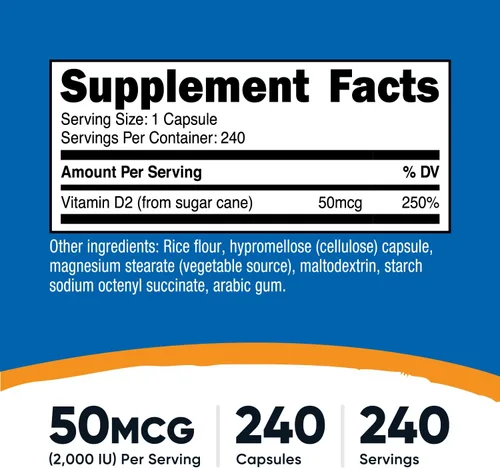 Miniatura 2 de Nutricost Suplemento de vitamina D2 (2000 UI) 240 cápsulas - Vegano, sin OMG, sin gluten, probado por terceros