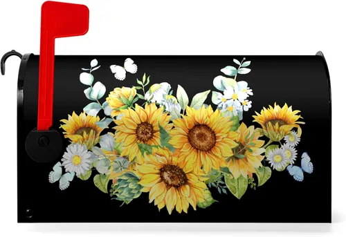Funda para buzón de verano magnética, girasol de verano impermeable, fundas para buzón de primavera, mariposas florales, buzón de poste, cubiertas