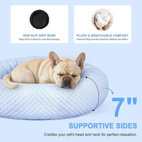 Miniatura 4 de Cama para perros pequeños y medianos, cama refrescante para mascotas con parte inferior antideslizante, cama cómoda de verano para cachorros, Donut