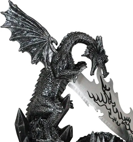 Miniatura 7 de Ebros Medieval Dreamwork Fantasía Dragón Fuego Aliento Daga Abrecartas Cuchillo con soporte de base, estatua de decoración de oficina en casa Figura