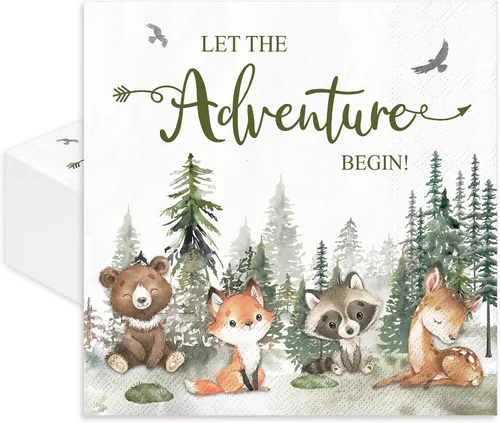 JarThenaAMCS 80 servilletas de papel con texto en inglés «Let The Adventure Begin» (Let The Adventure Begin), servilletas de papel desechables con