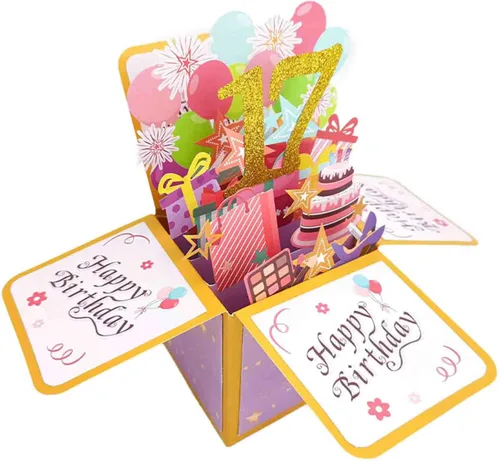 Miniatura 15 de Asmallgf Dulce Tarjeta de Cumpleaños Desplegable del 12º Cumpleaños para Niña y Niño, Gran Regalo de Cumpleaños de 12 Años para Hija, Sobrina