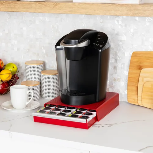Miniatura 2 de Mind Reader Cajón de cápsulas de café de una sola porción, capacidad de 30 cápsulas, organizador de encimera, 10.5"L x 12.75"A x 2.5"Al, rojo