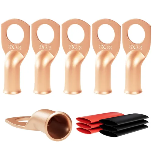 Miniatura 33 de 6 piezas 1/0 AWG - 1/2" (M12) Sanuke Terminales de anillo para cable de alambre con conectores de extremos resistentes para cable de batería, ojales