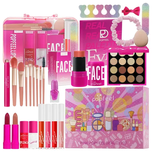 Kit de maquillaje todo en uno rosa intenso para mujeres, kit completo, regalo de maquillaje para el día de la madre, para mujeres y niñas, paquete
