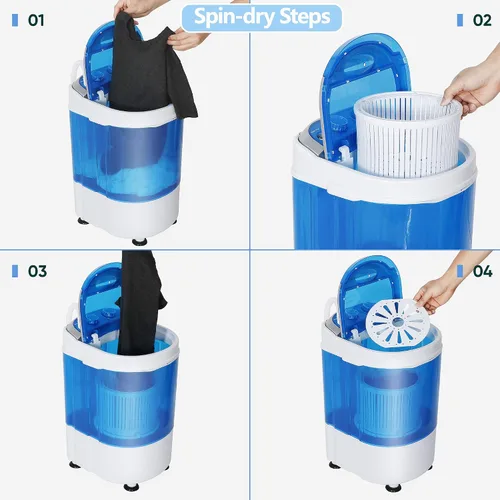 Miniatura 3 de Mini Lavadora Portátil, Pequeña Lavadora Compacta de 4.4 libras de Capacidad con Cesta de Ciclo de Centrifugado y Manguera de Drenaje Lavadora