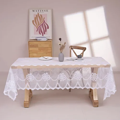 Miniatura 8 de GEFEII Mantel rectangular de encaje blanco para mesa rectangular, manteles de encaje de ganchillo, manteles de mesa oblongos, mantel de encaje